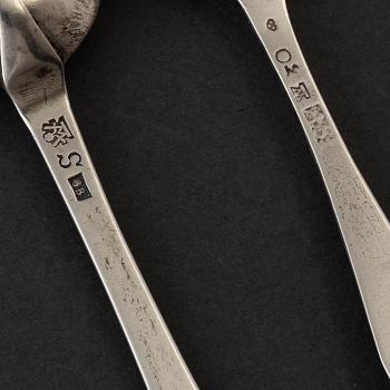 6 silver spoons from Västerås. Late 18th and eraly 19th century.