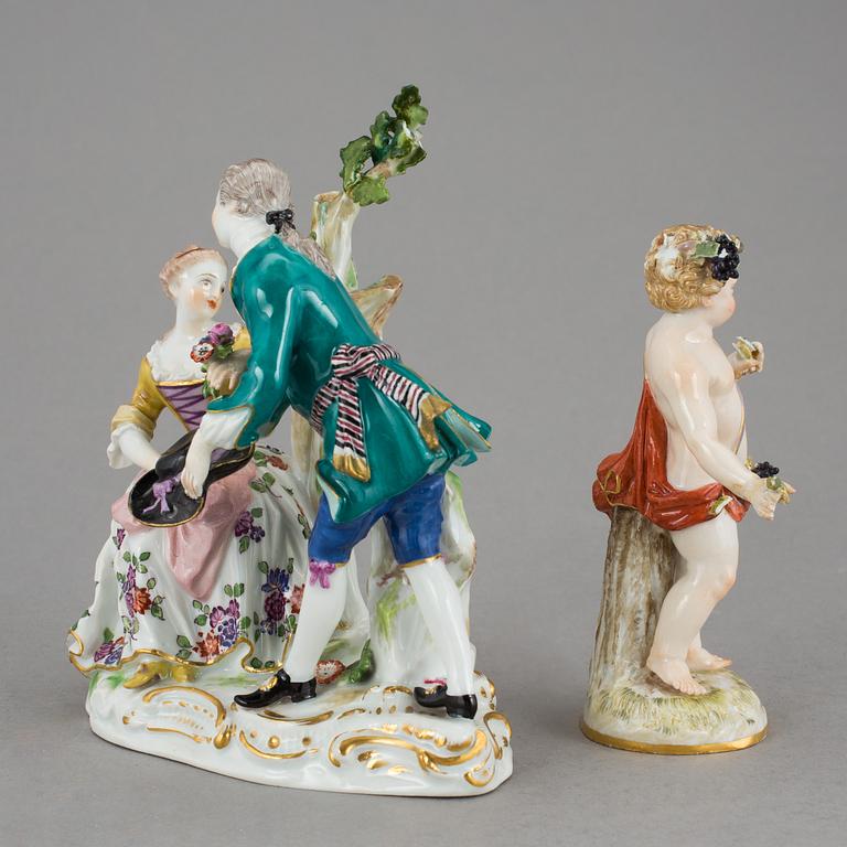 FIGURINER, 2 st, porslin. Meissen, 1800-talets slut.