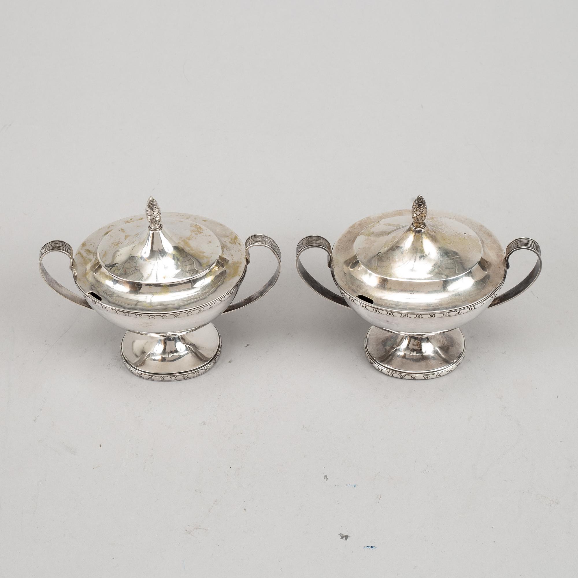 A pair of swedish empire style silver sugar bowls, mark of Bengt Ericsson, Stockholm 1934-35.