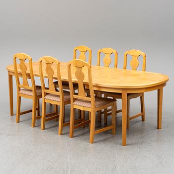 MATBORD samt 6 st STOLAR, björk, 1900-talets andra hälft.