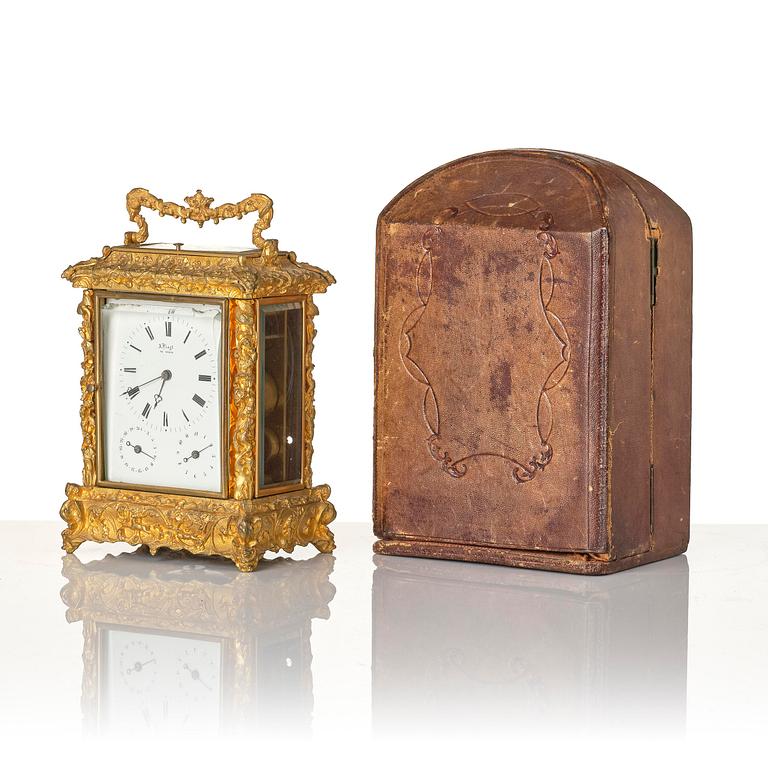 A Traveller's rococo style clock by Anton Liszt Vienna (1828-1868).