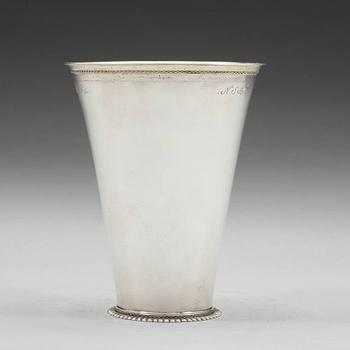 A Swedish early 18th century parcel-gilt silver beaker, mark of Johan Lund, Stockholm 1715.