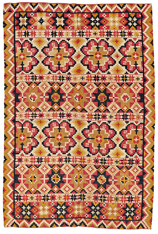 A BEDCOVER, double-interlocked tapestry, "Dubbelstjärnor", ca 179,5-182-5 x 120-121,5 cm, north eastern Scania (Sweden).