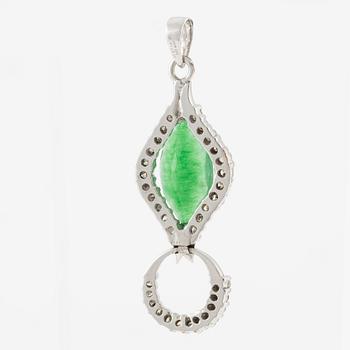 Pendant, low-grade white gold with green quartz and brilliant-cut diamonds.