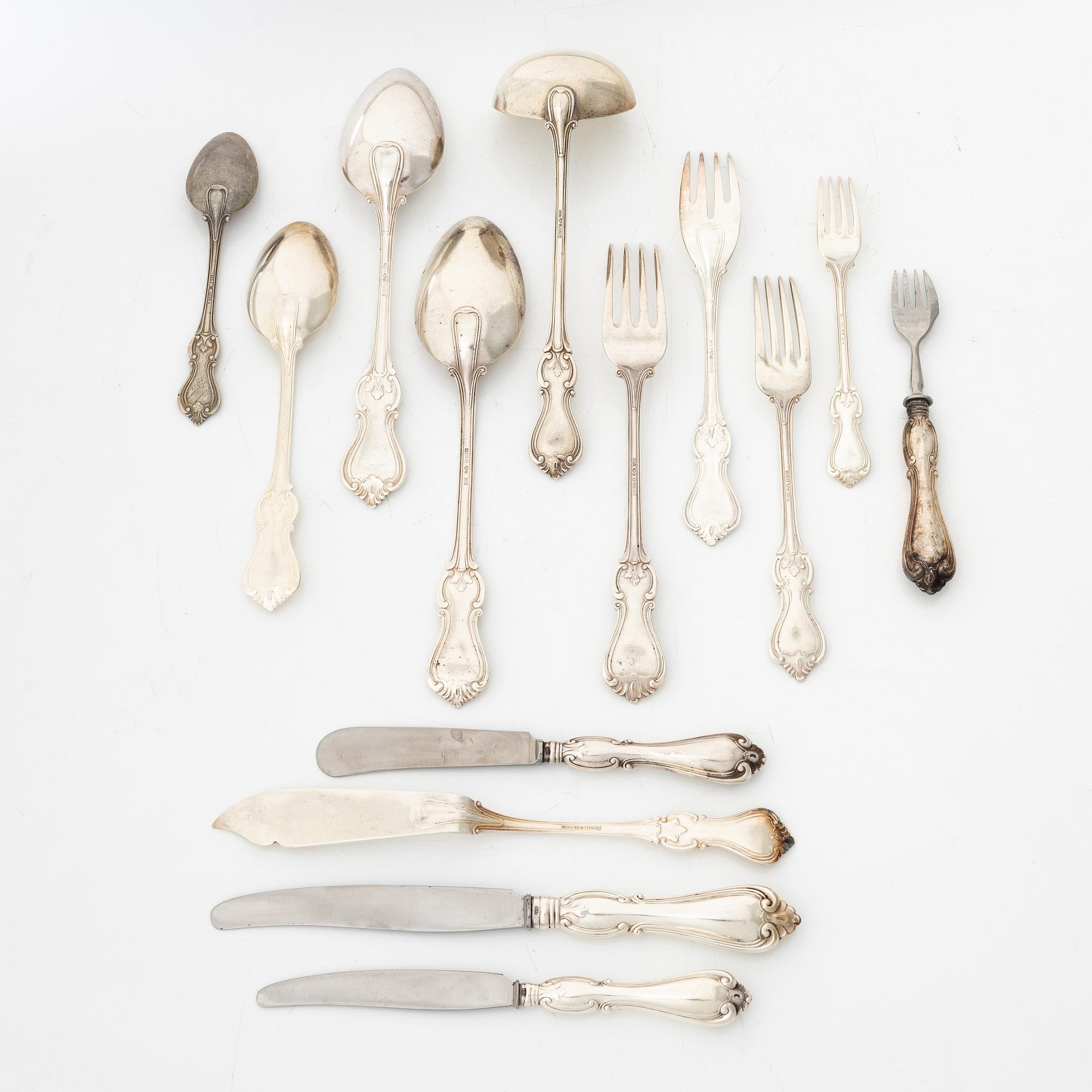 A 206-pieces Swedish silver cutlery set, model 'Olga', predominantly CG Hallberg, Stockholm, inclduing 1946.