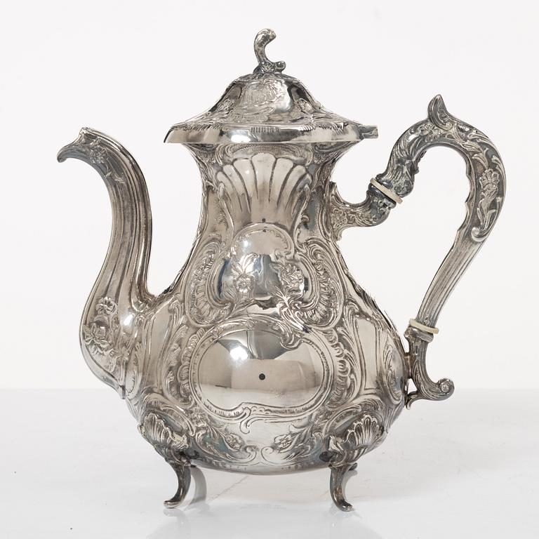 Kaffeservis, 4 delar, silver, rokokostil, GEWE, Stockholm 1976.
