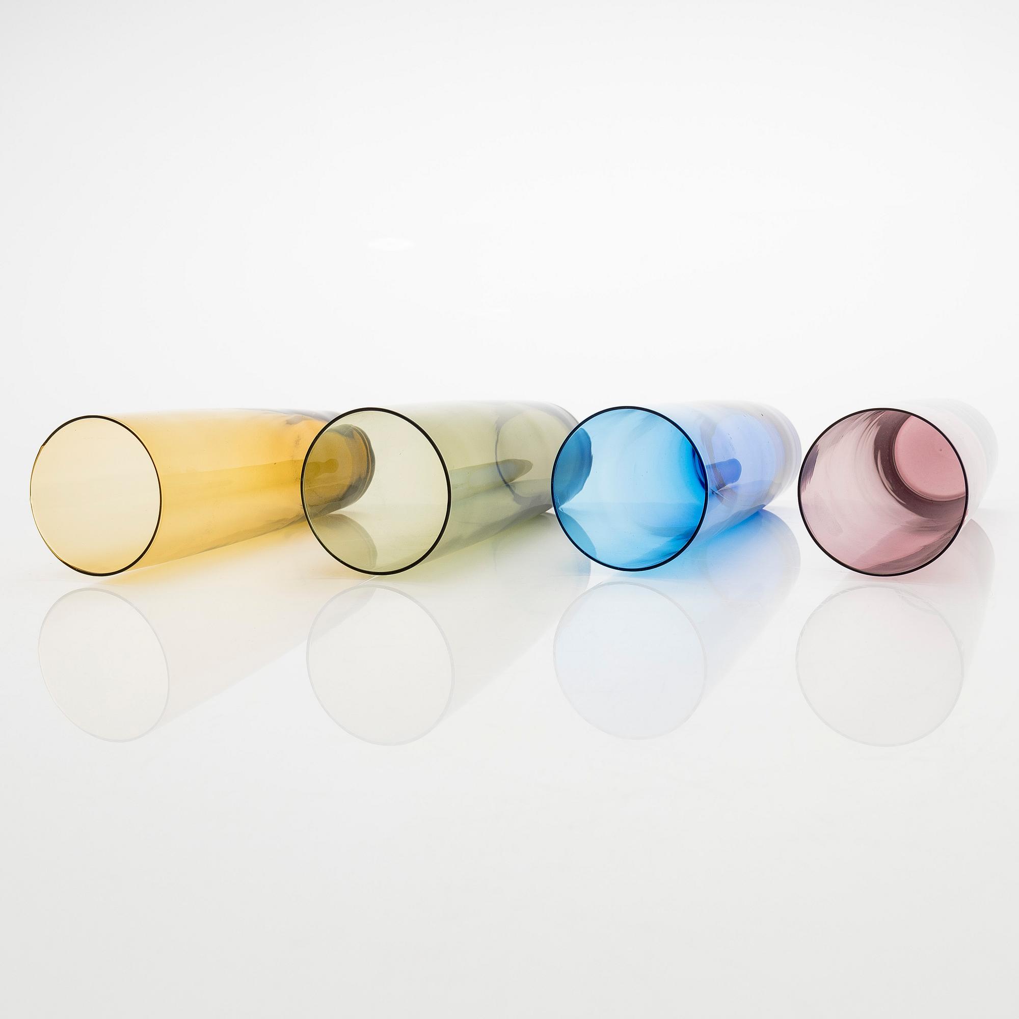 Tapio Wirkkala, a set of 19 juice glasses, model 2204, Iittala, Finland. In production 1956-1969.