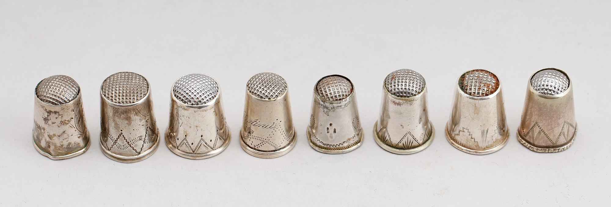 FINGERBORGAR, 7 st, silver, bl a 1800-tal. Total vikt 24 gram.