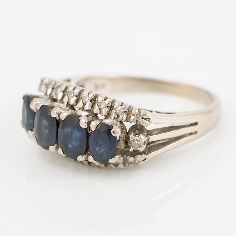 Ring, 18K vitguld med mörka safirer och åttkantslipade diamanter.