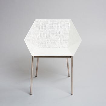 Claesson Koivisto Rune, a "Sfera Chair", ed. 7/8, Sfera Japan, 2004. Laser engraved hole leaf pattern in white lacquered stainl...