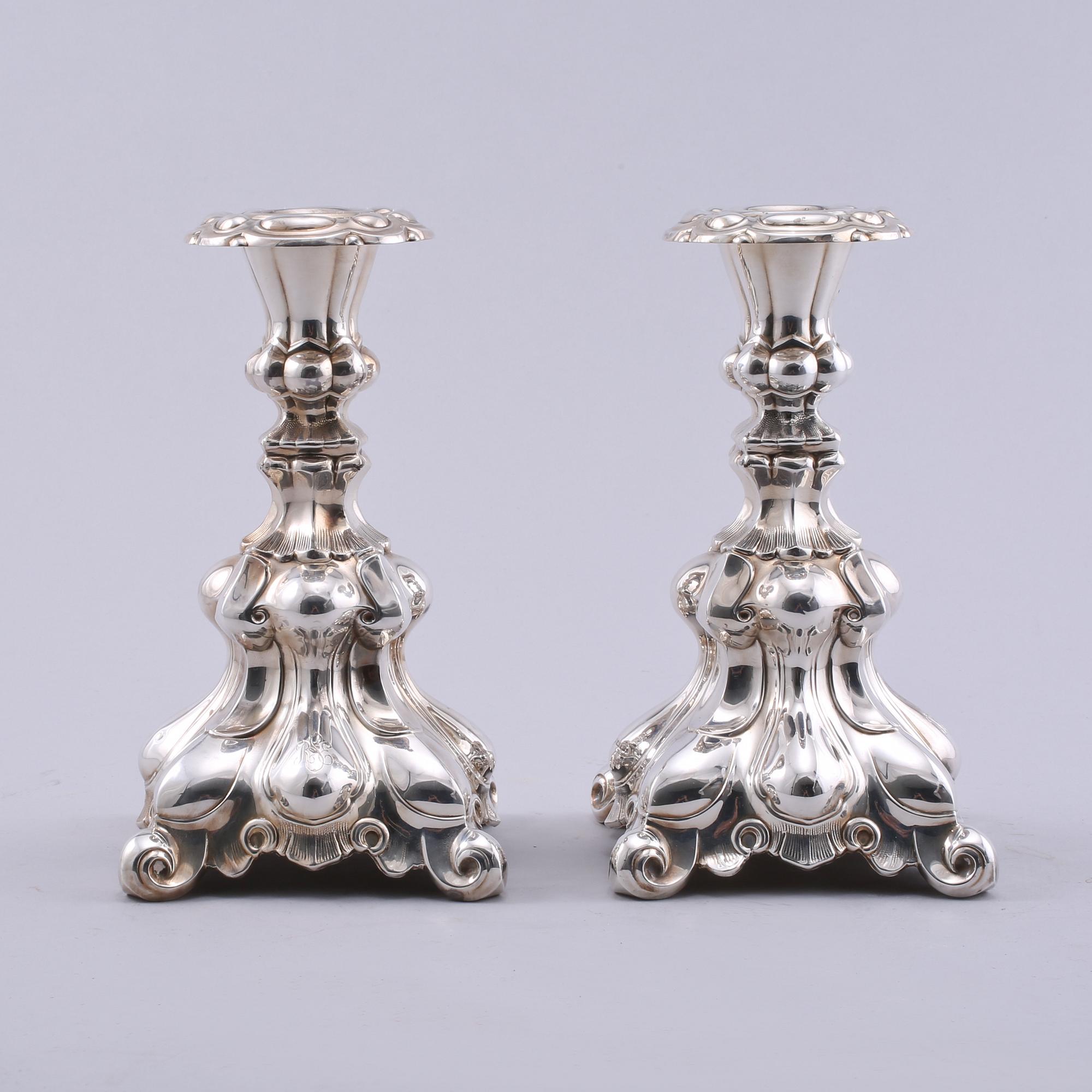LJUSSTAKAR, ett par, silver, barockstil, Tavastehus, Finland, 1956.