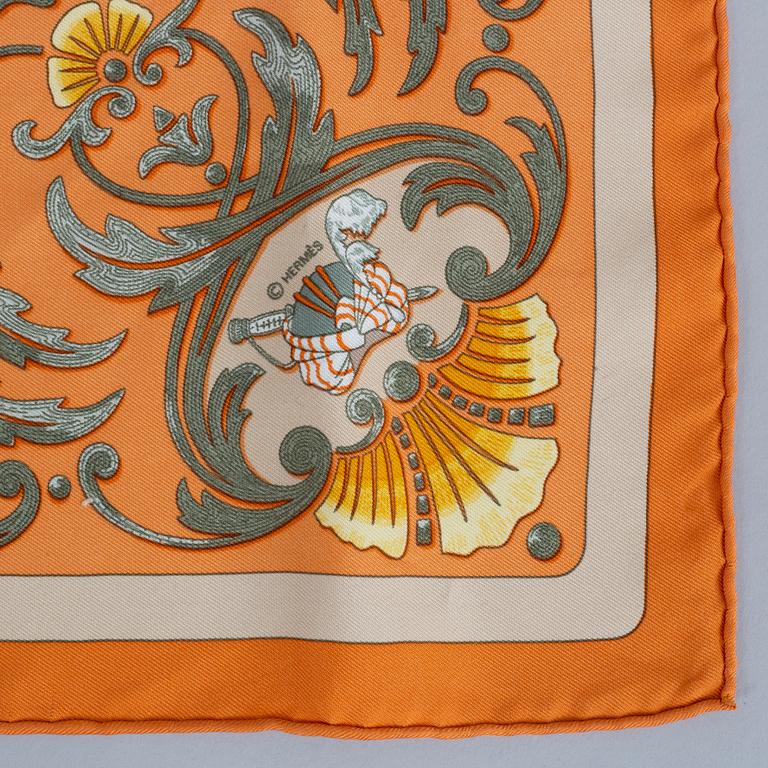Hermès, scarf and leather cover.