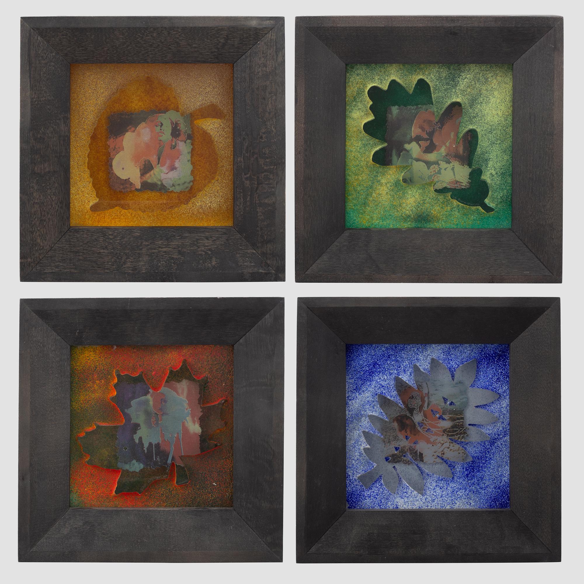 Kjell Engman, four glass reliefs, 'Livets årstider', Kosta Boda.