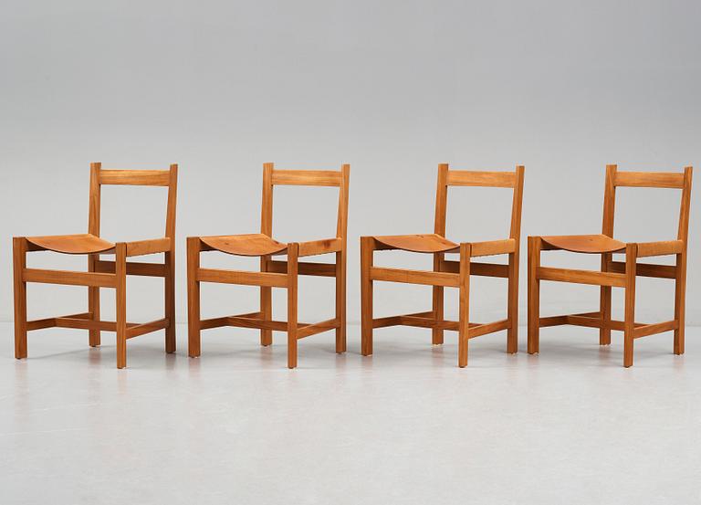 John Kandell, a set of 4 teak and natural leather chairs, probably executed by cabinetmaker Torsten Schollin, Sweden 1955.