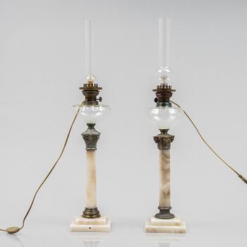 Two similar table lamps, around 1900.