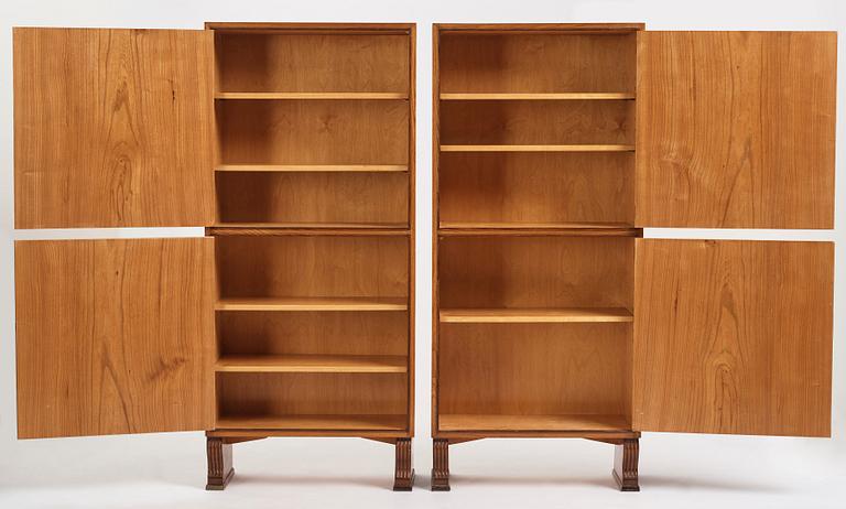 Otto Schulz, a pair of Swedish Modern elm veneered cabinets, Boet, Gothenburg 1940s-50s.