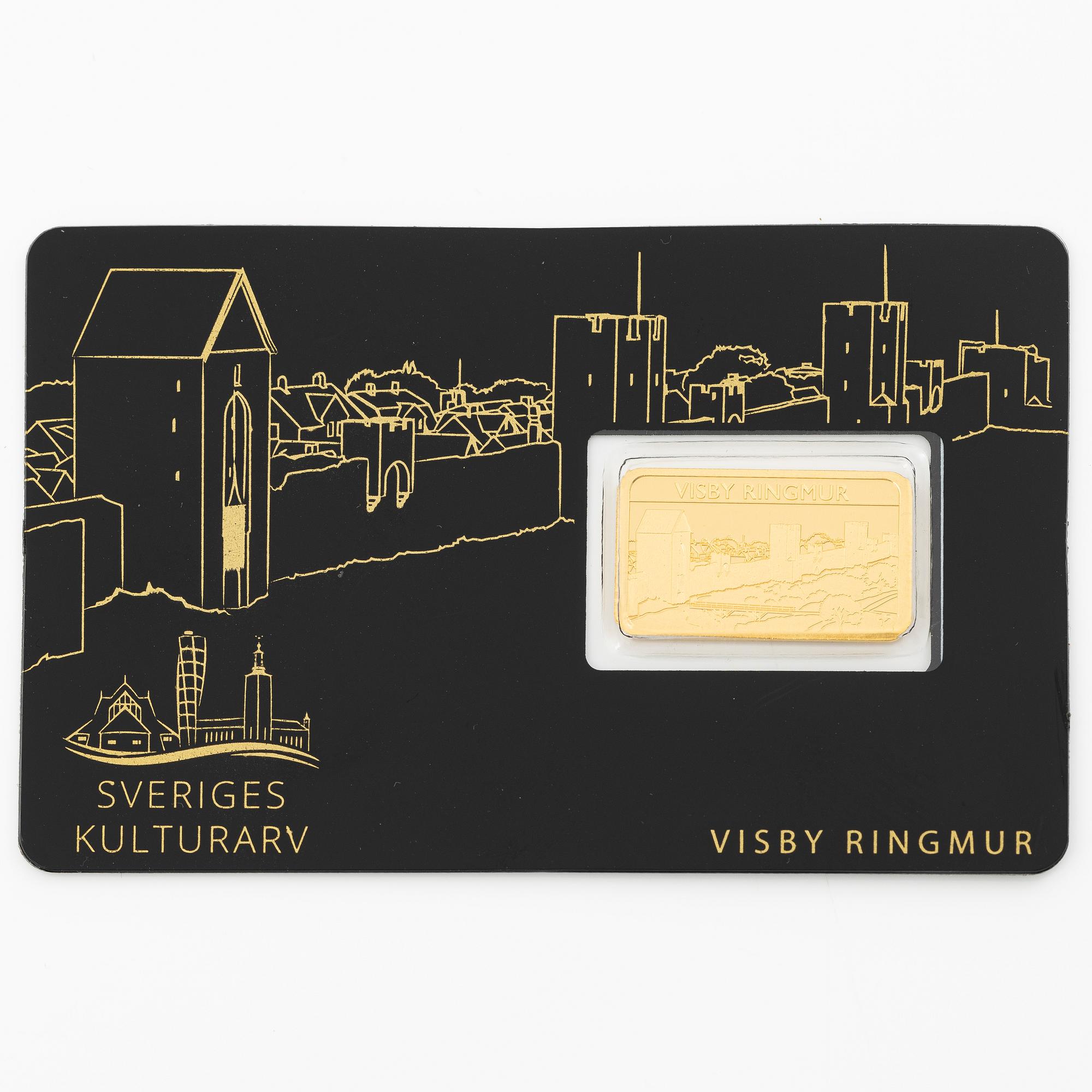 Gold bar, 999.9. “Visby City Wall”, Schöne Edelmetaal.