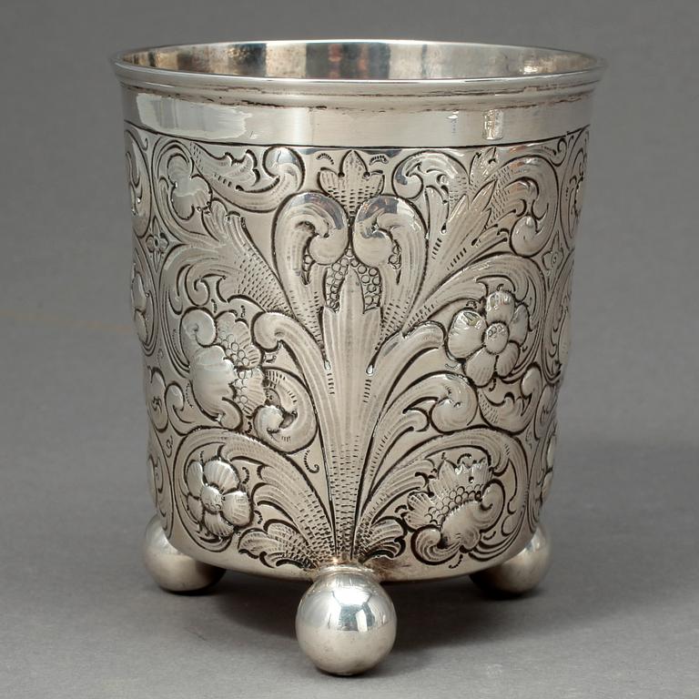 BÄGARE, silver, barock, troligen Danmark 1700/1800-tal, tot vikt 160 gram.