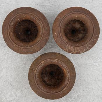 Garden urns, 3 pcs, cast iron, late 20th century.