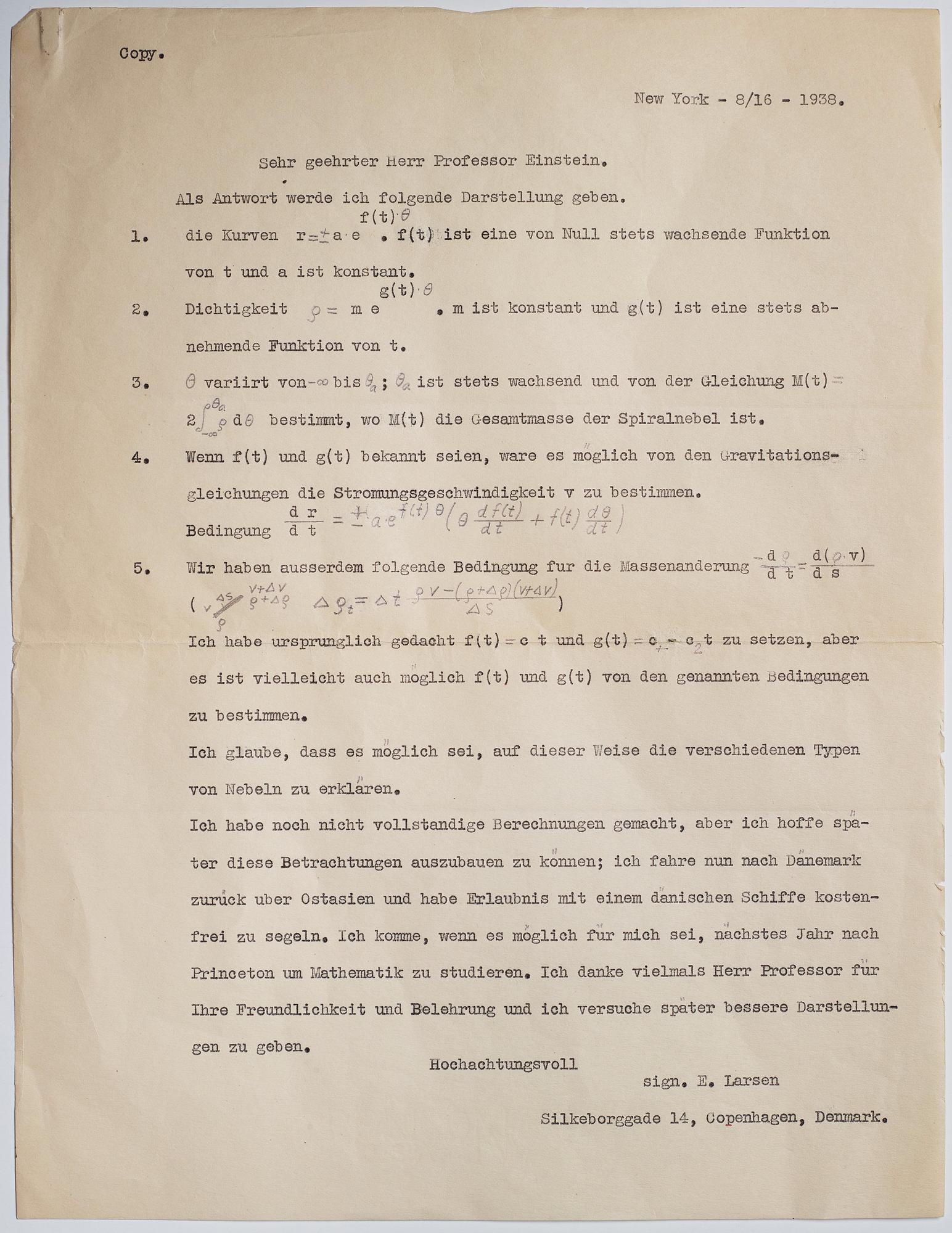 Albert Einstein (1879-1955) two letters, signed 1938.