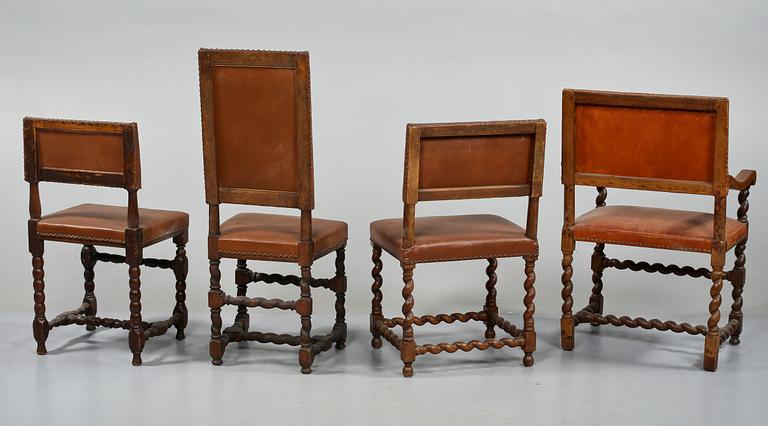 STOLAR 3 st, samt KARMSTOL, barock/barockstil, 1700-tal respektive 1800-tal.