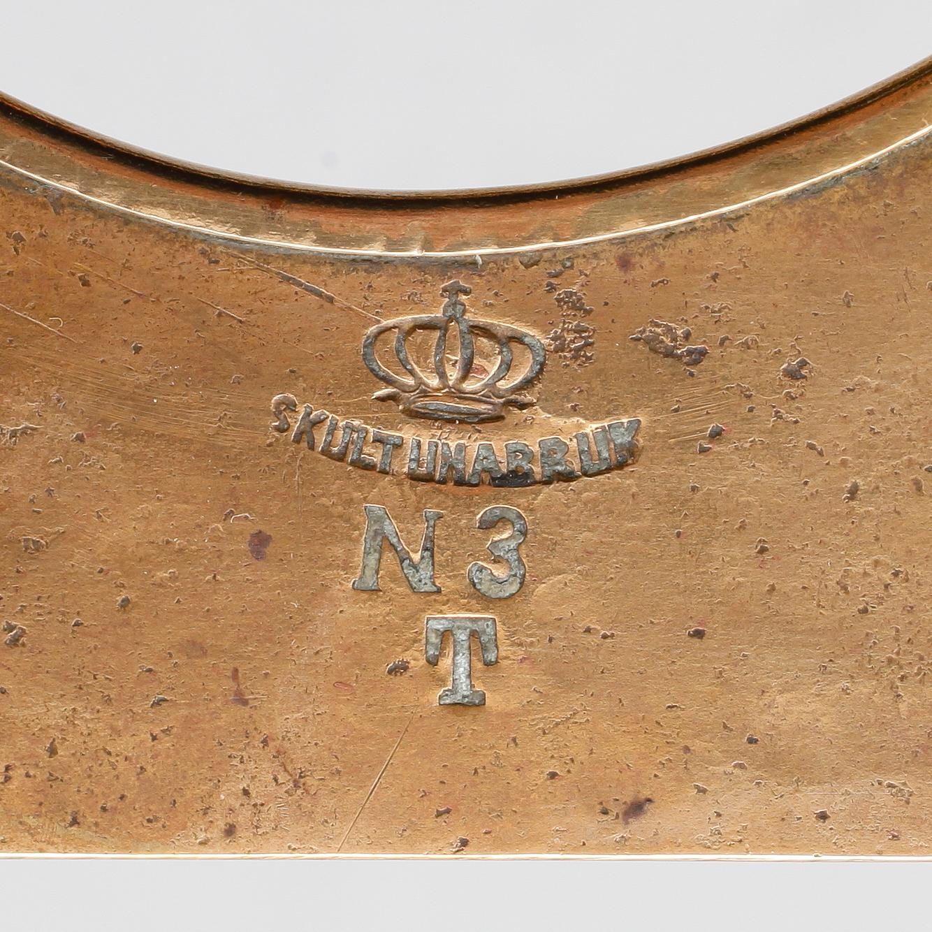 TEKANNA med ställ, mässing, Skultuna, N 3, omkring år 1900.