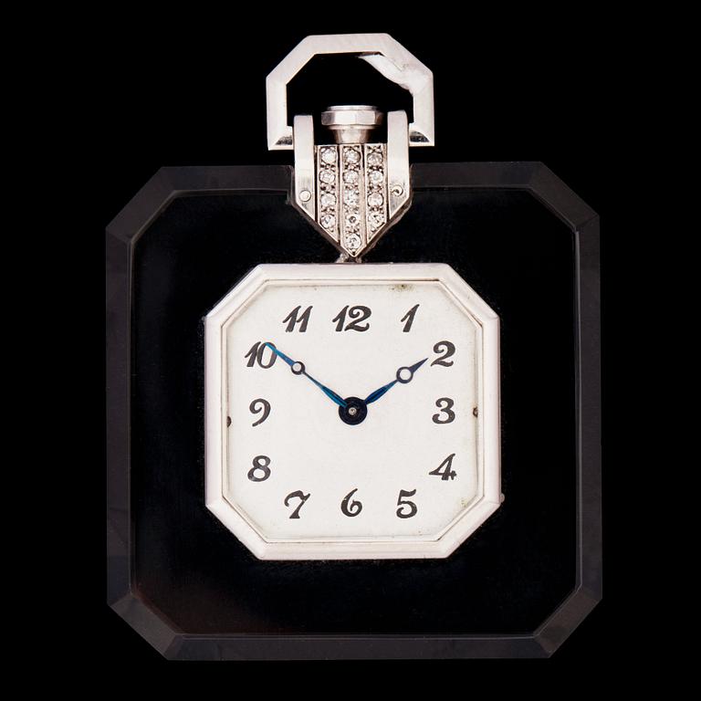 A rock crystal and diamond pocket watch, Art Deco.
