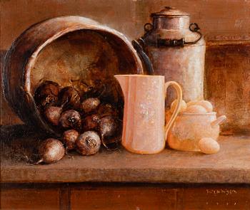 Fritz Jakobsson, Still Life with Onions, Eggs, Plate, and Jugs.