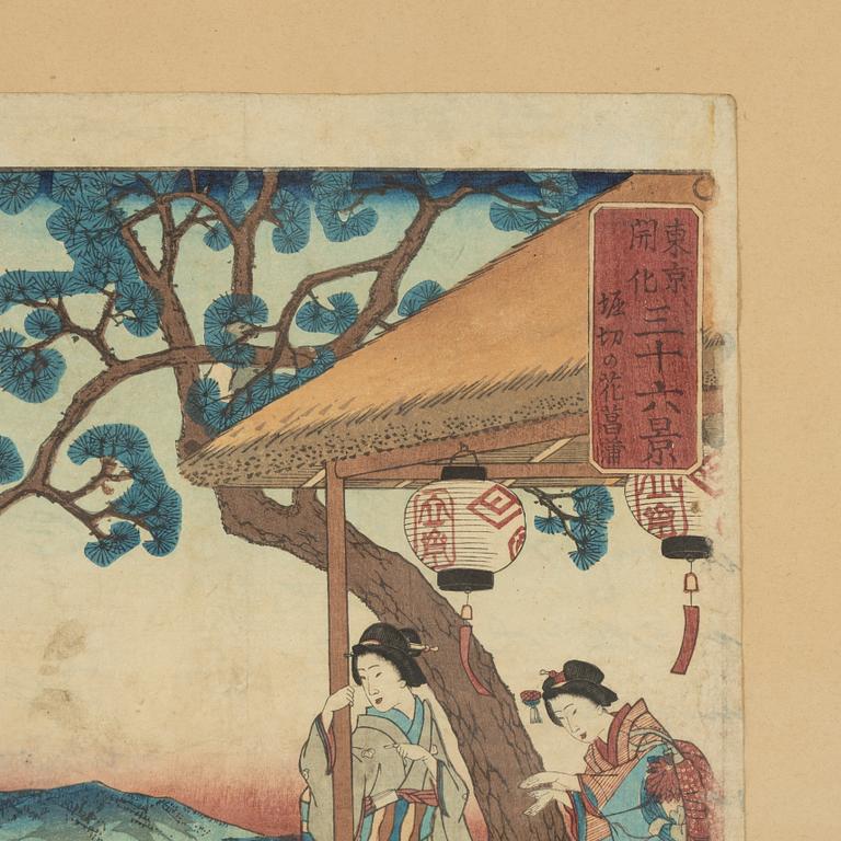 Utagawa Hiroshige II, färgträsnitt, 2st, Japan, 1800-talets andra hälft.