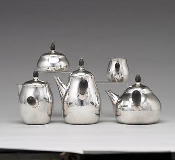 Georg Jensen, kaffe- och teservis, 5 delar, Köpenhamn efter 1945, sterling.