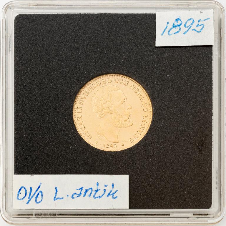 Gold coin, Oscar II, 10 kronor, type II, Sweden 1895.