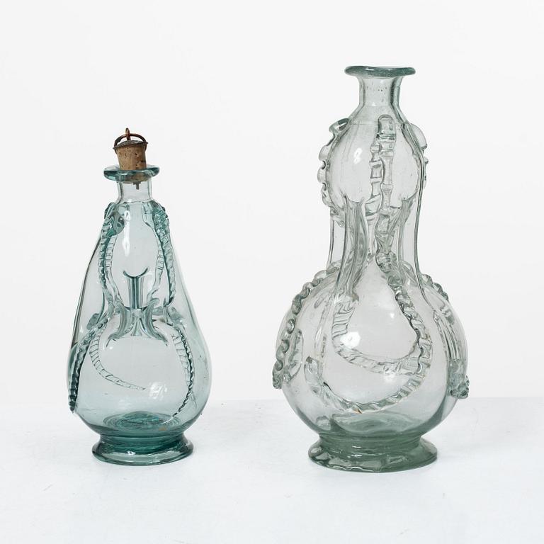 Two bottles, so called kluckaflaskor, 18th/19th century.