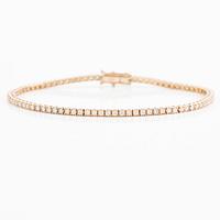 Tennis bracelet in 18K rose gold with brilliant-cut diamonds.