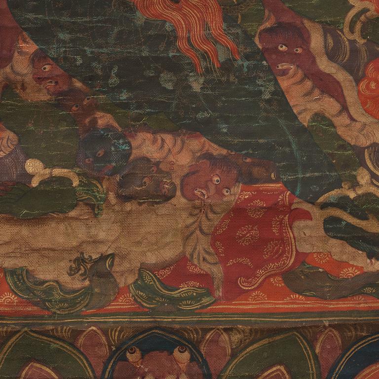 THANGKA, akvarell och tush på tyg. Tibet, 1800-tal.