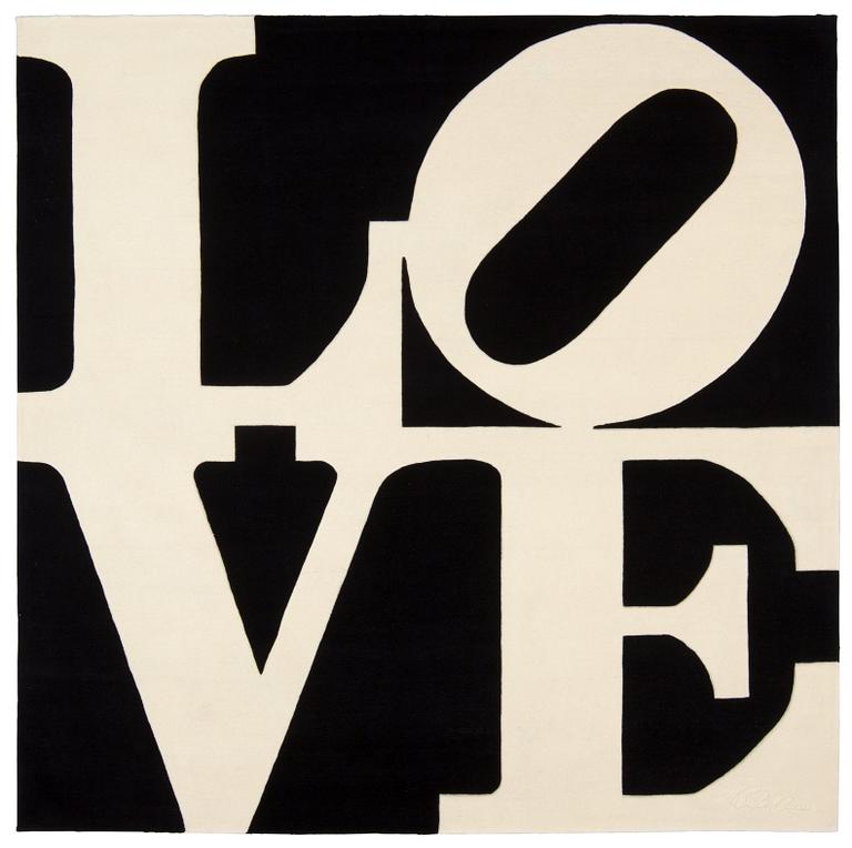 Robert Indiana, CARPET. "White on Black", Chosen love. Hand tufted in 1995. 303 x 305 cm. Robert Indiana.