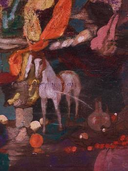 Mac Hamilton, Stilleben med figuriner, fat och frukt.