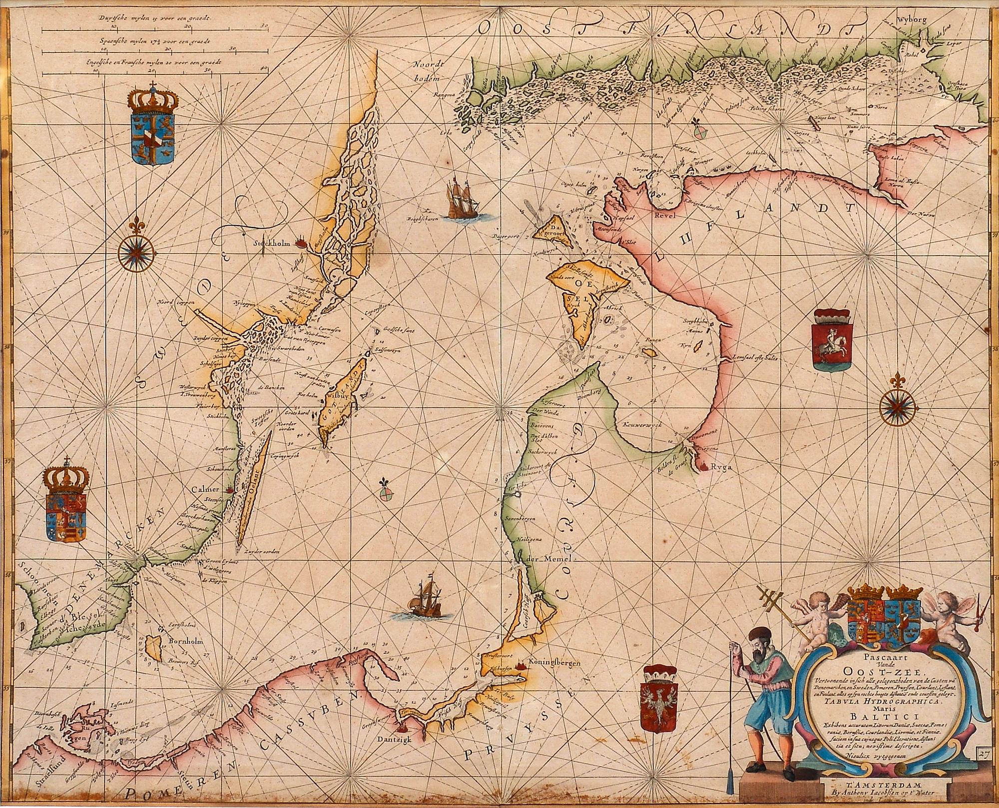 A NAUTICAL CHART, Pascaart Vande Oost-Zee. Anthonie (Theunis) Jacobsz. Amsterdam, c. 1643.