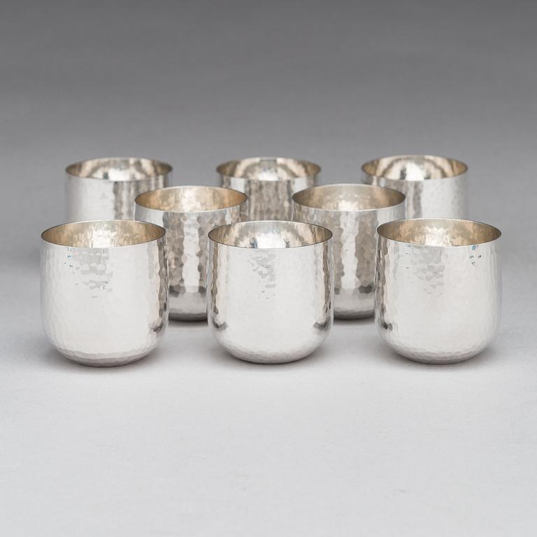 Tapio Wirkkala, An 8-piece set of silver beakers, marked TW, Kultakeskus oy, Hämeenlinna, Finland 2002 and 2009.