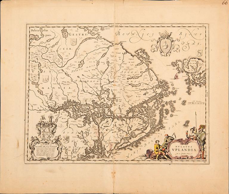 Joan & Cornelius Blaeu, map the duchy Uppland Sweden, copper engraving, Amsterdam mid 17th Century.