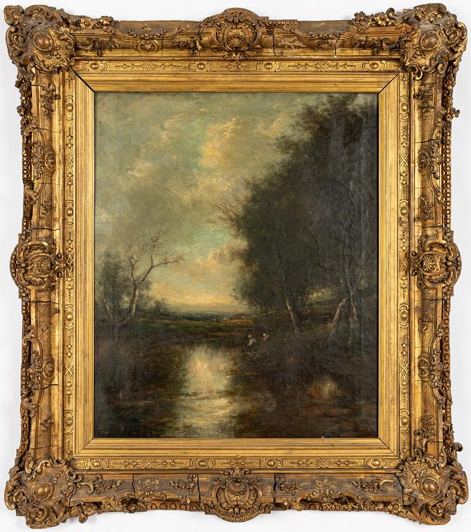 French School, 19th century, River Landscape with Figures.