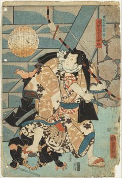 Ando Hiroshige and Utagawa II Kunisada, after, two woodblock prints.