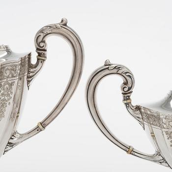 A five-piece sterling silver coffee and tea service, and 12 spoons, USA, first quarter of the 20th century.