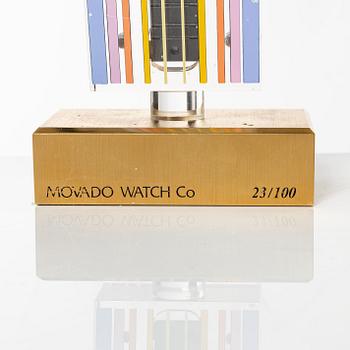 Yaacov Agam, Movado, "Rainbow", Two wrist watches, a table clock and a pocket watch.