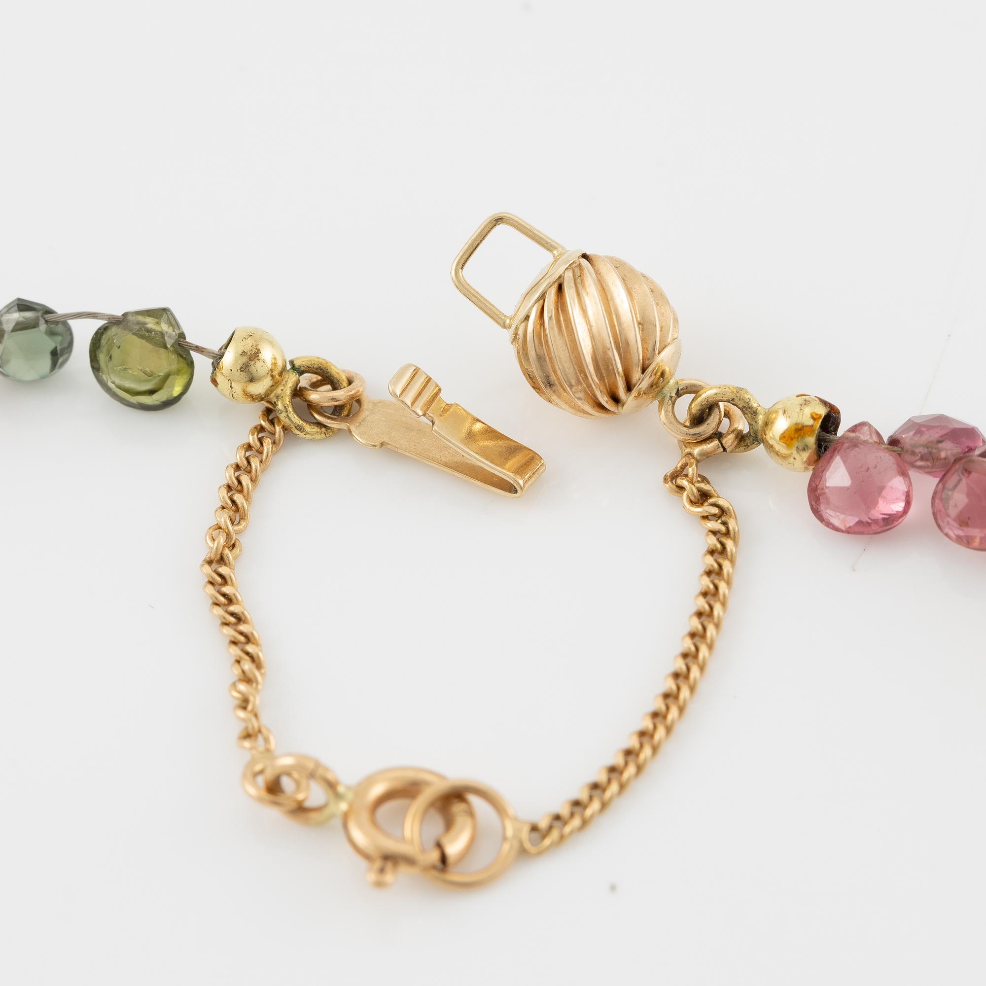 Necklace, with multi-coloured tourmalines, clasp in 14K gold.