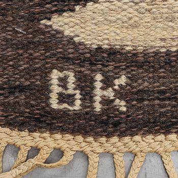 Berit Koenig, matto, "Viggen, grå", flat weave, ca 400,5 x 244 cm, signed BK SH.