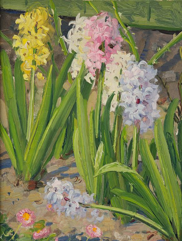 Olle Hjortzberg, Hyacinths and Greenfinch.