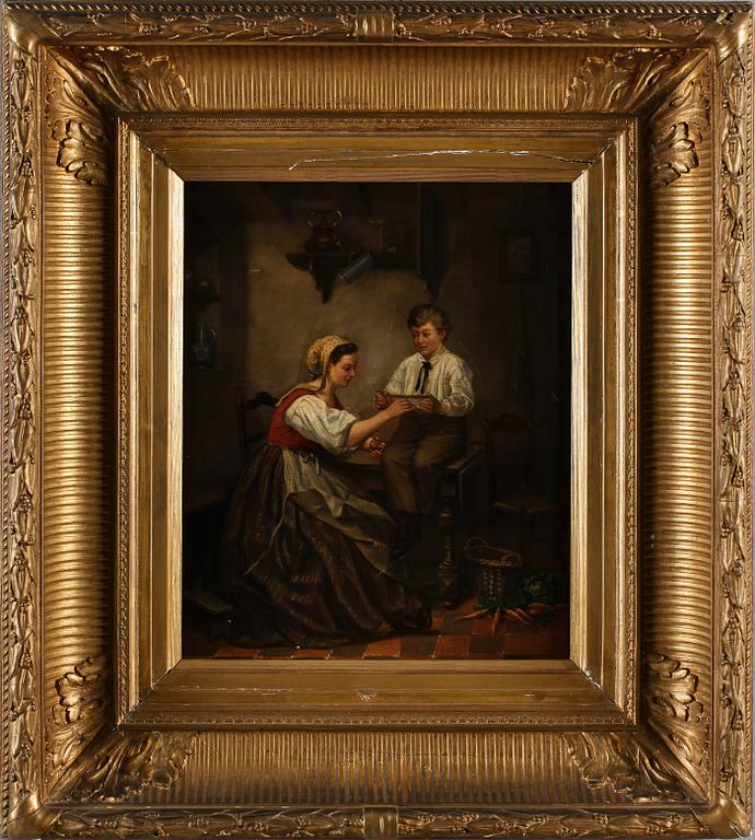 OIDENTIFIERAD KONSTNÄR, olja på pannå, signerad Verstraeten och daterad 1869.