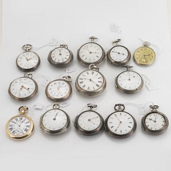 Pocket Watch Collection, 13 pcs, silver/plated gold.