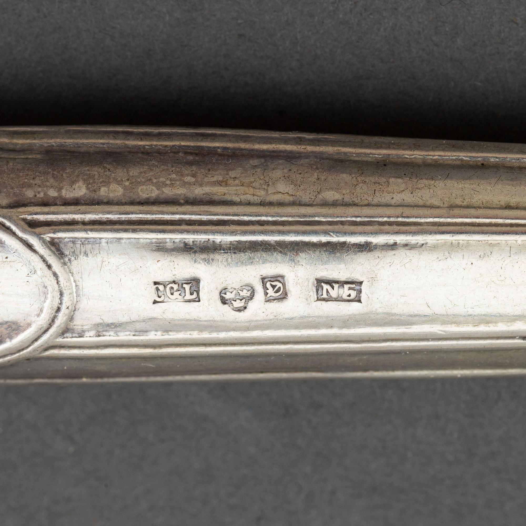 Six swedish silver knives, mark of Carl Gustaf Lundgren, Östersund 1867.