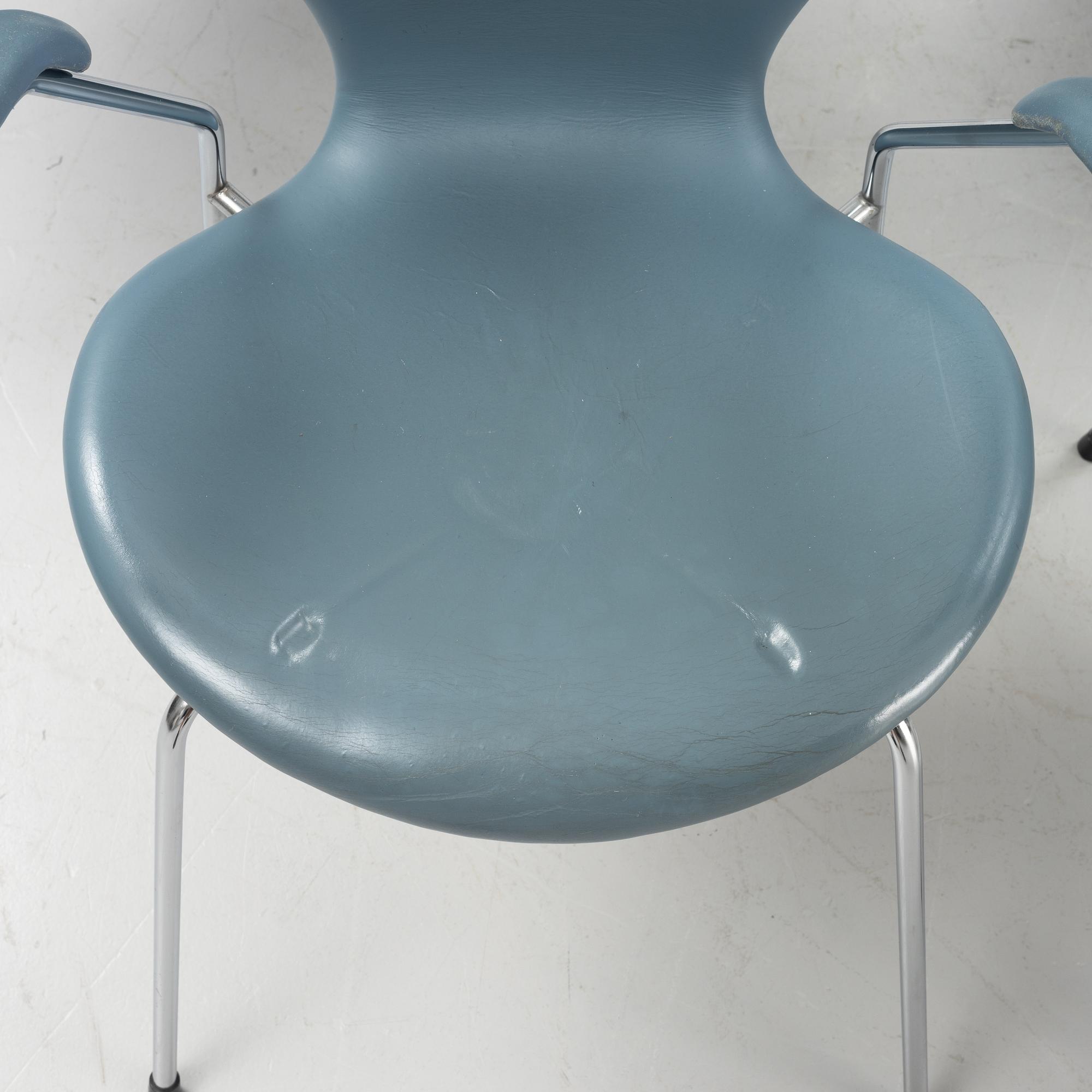 Arne Jacobsen, karmstolar, 5 st, "Sjuan", Fritz Hansen, Danmark, 1980-tal.